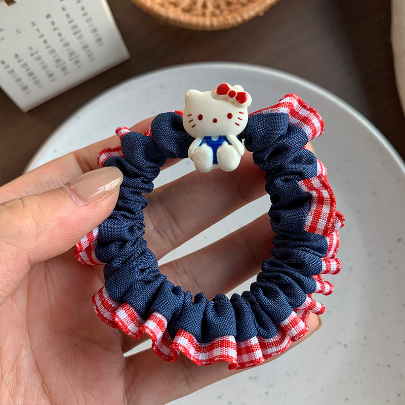 2025新款牛仔系儿童三件套发圈发夹可爱猫咪压夹布艺发夹儿童夏季可爱汉服假发发饰母婴用品宝宝连帽卡通详情图6