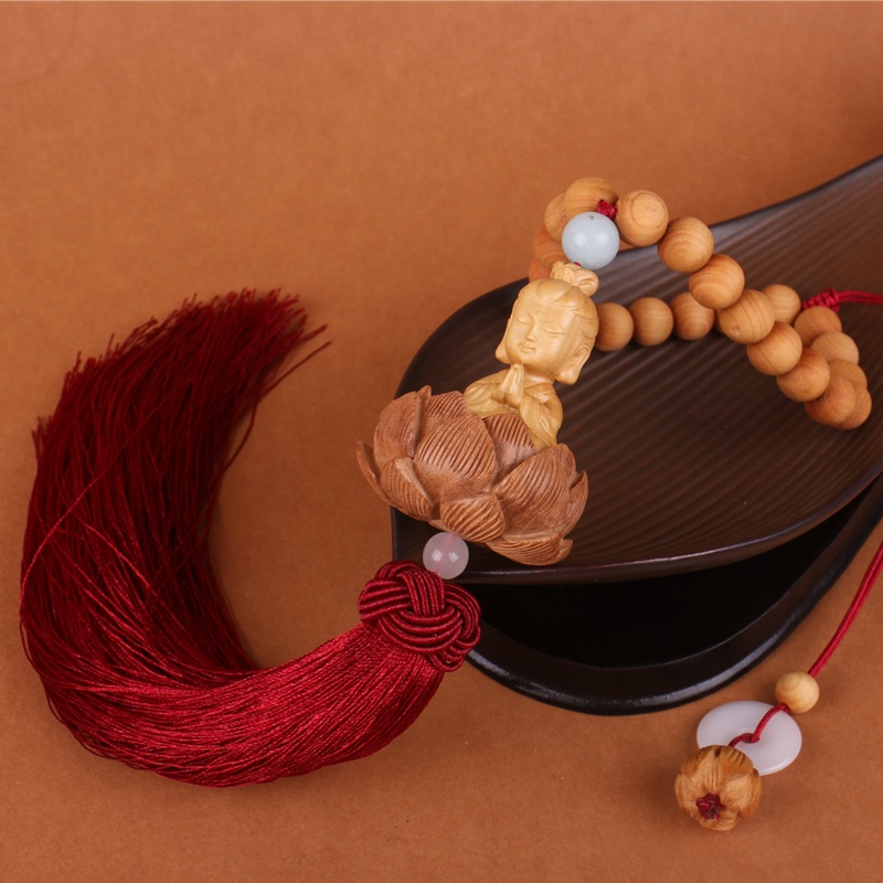 The same style of Lingyin Temple's popular "Safe and Sound" peach wood hand-carved three-dimensional lotus Buddha statue, bringing continuous good luck, car interior rearview mirror, car pendant Specification image