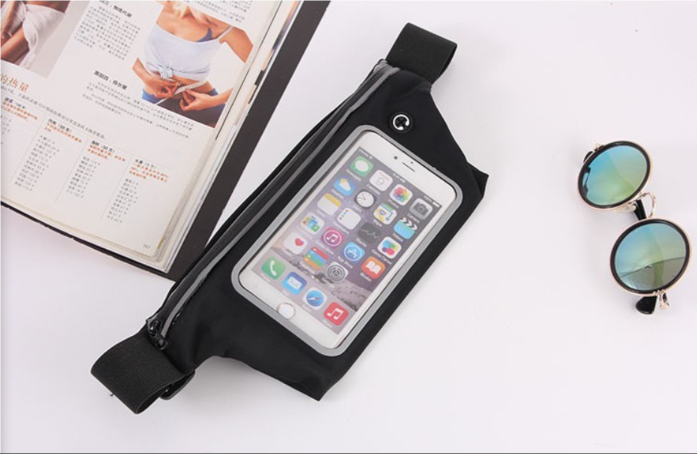 户外运动跑步手机超薄腰包隐形新款手机骑行腰包登山跑步手机包 黑色