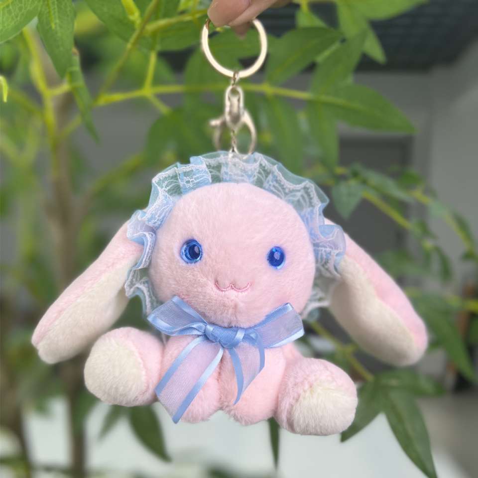 Cute bow, little rabbit, plush toy, dog doll, schoolbag pendant, keychain, claw machine claw doll pic 2