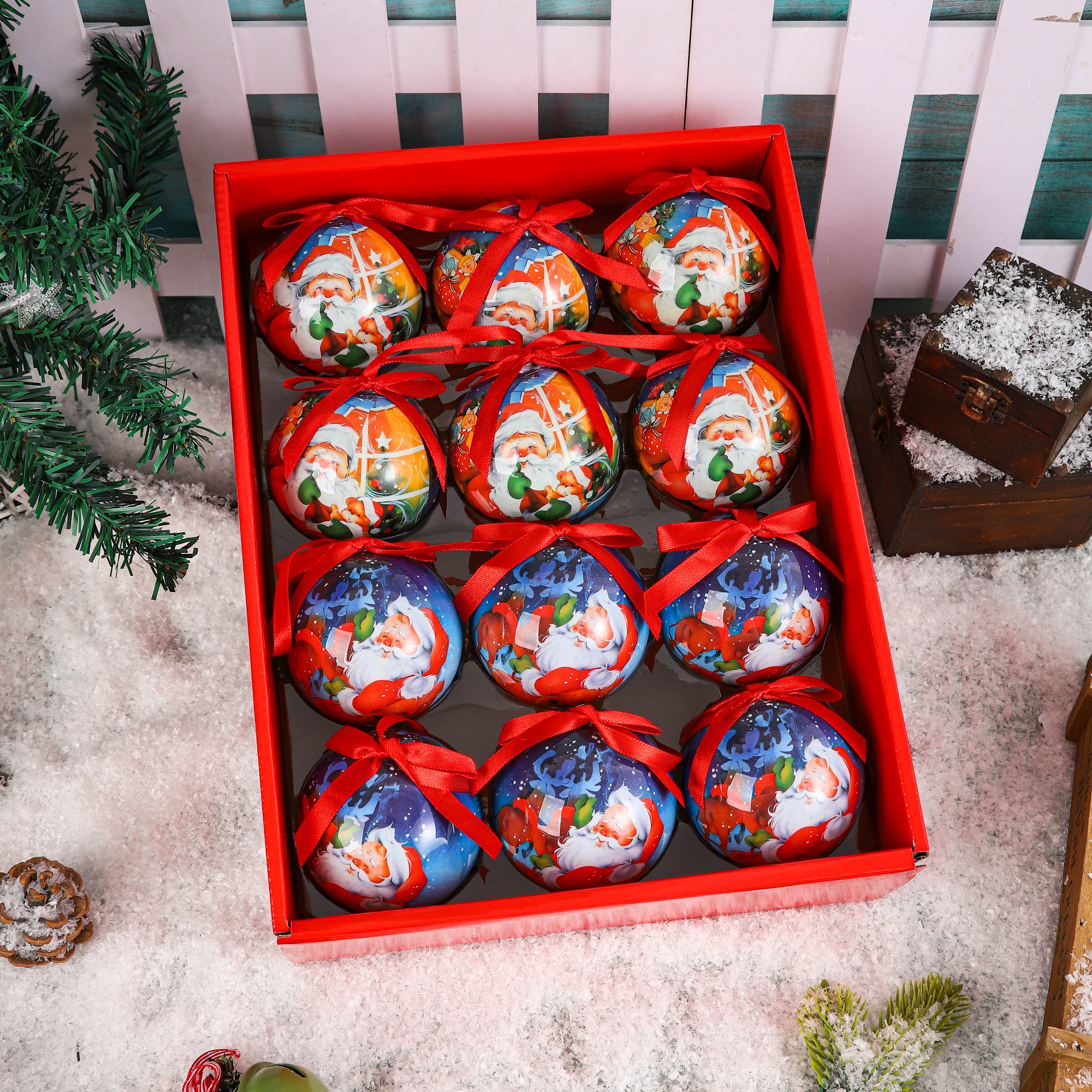 12个装礼盒装圣诞球 手工泡沫贴纸球圣诞产品图