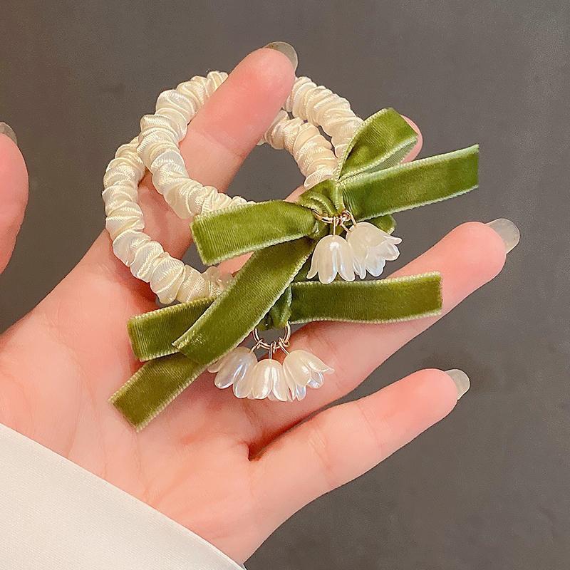 Lily of the valley hair band, forest-themed, super ethereal, fresh and cute. Flower hair tie, elegant and versatile for tying hair. Elastic leather band hair tie detail image 2