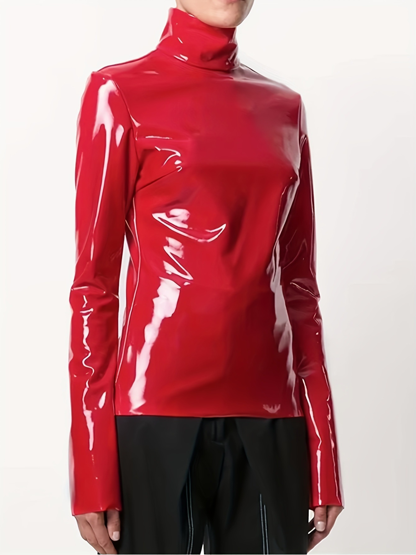 源头专业生产皮面工厂pu皮大码上衣女欧美女装wish亮面漆皮夜店拉链t恤支持定制贴牌加工跨境亚马逊速卖通稀音皮衣详情图9