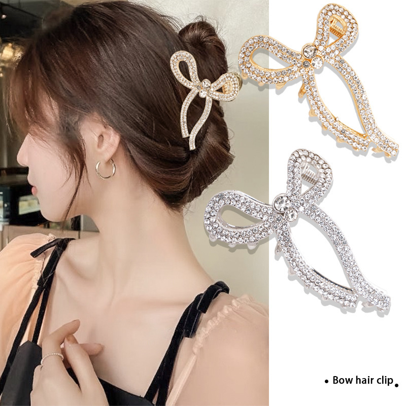 蝴蝶结发饰高级感发夹女后脑勺盘发抓夹水钻大号鲨鱼夹夹子头饰