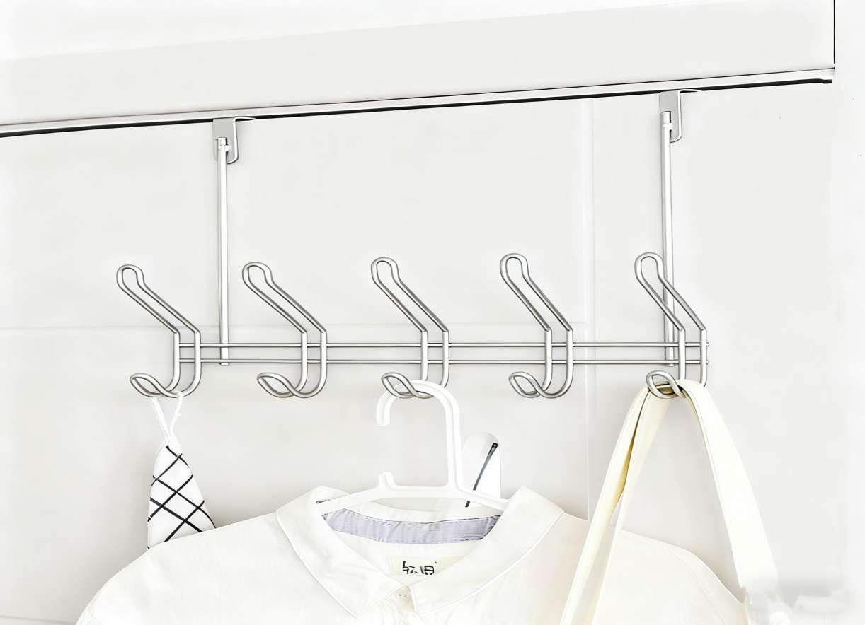 9913 Silver double-line door rear hook, no need for drilling, clothes hanger, door hanger, wall hanger, strong and traceless clothes, hat and coat hook detail image 2