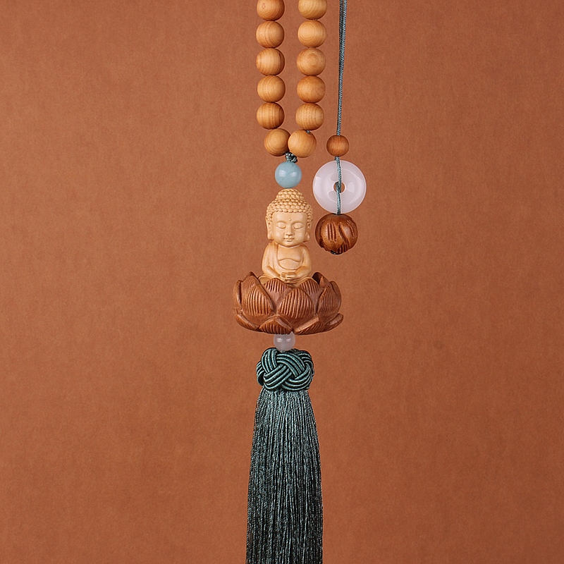 The same style of Lingyin Temple's popular "Safe and Sound" peach wood hand-carved three-dimensional lotus Buddha statue, bringing continuous good luck, car interior rearview mirror, car pendant Item Picture