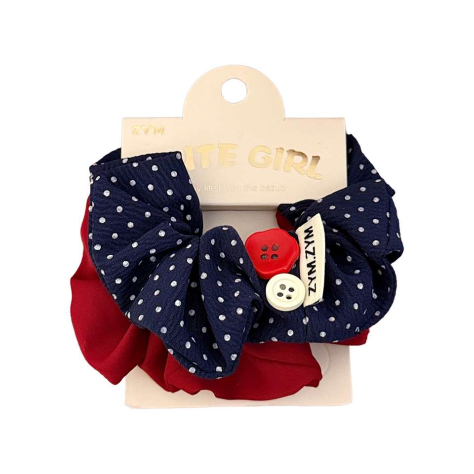 Retro bear fabric label hair tie, academic style patterned fabric large intestine hair band, versatile hair tie for girls, ponytail hair accessory, women's patchwork Korean version Item Picture