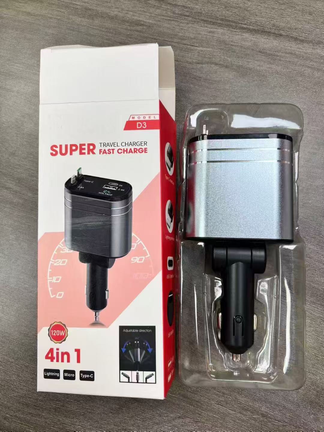 跨境氛围灯数显蓝牙MP3伸缩线车载充电器180W快充闪充伸缩四合一