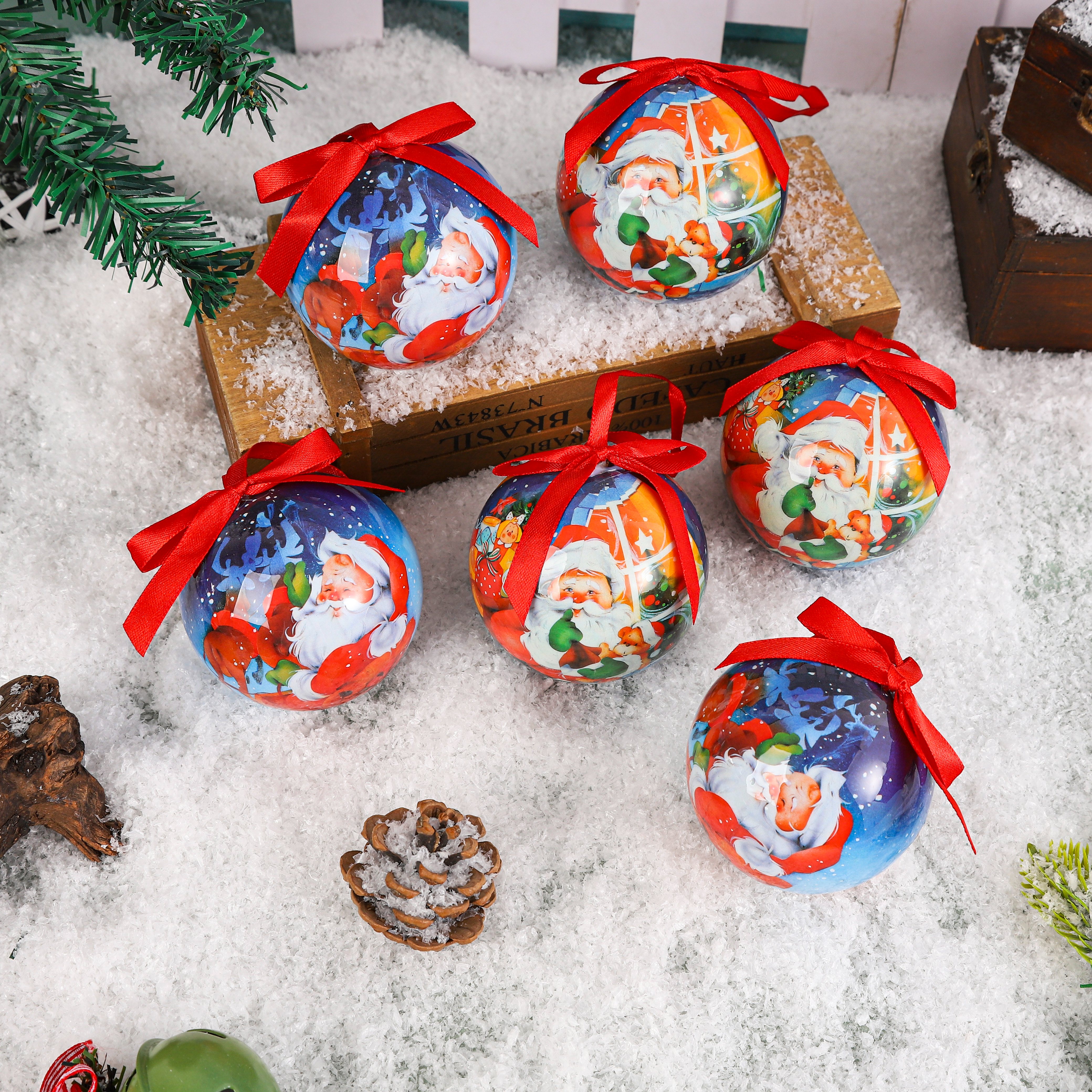 12个装礼盒装圣诞球 手工泡沫贴纸球圣诞细节图