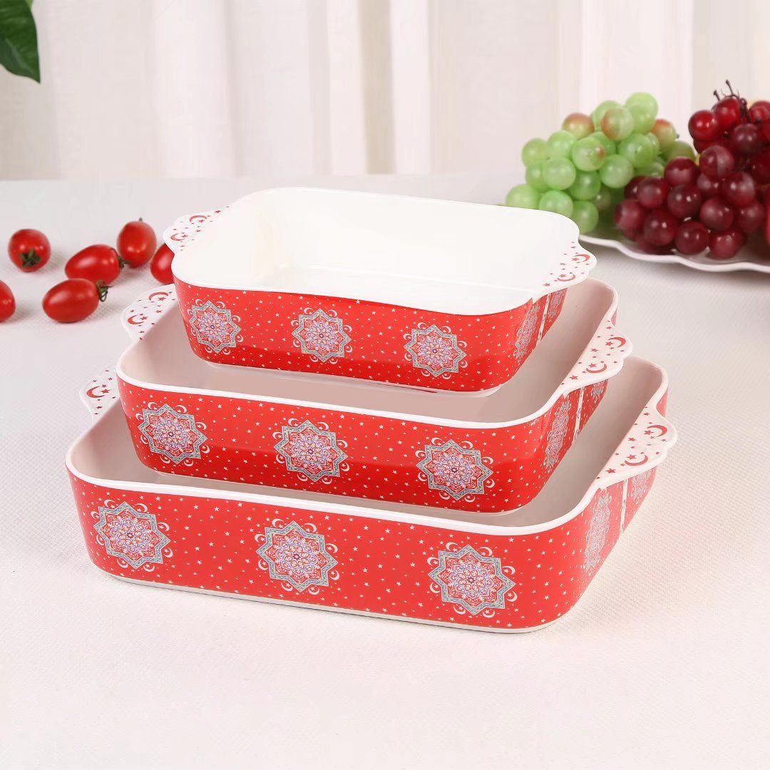 Ramadan Baking Tray, Large, Medium And Small, Multi-Piece Set, High-Temperature Ceramic, Microwave, Dishwasher, Suitable For Household Handicrafts, Gifts, Kitchenware Sets, Baked Flower, New Bone China Specification drawing