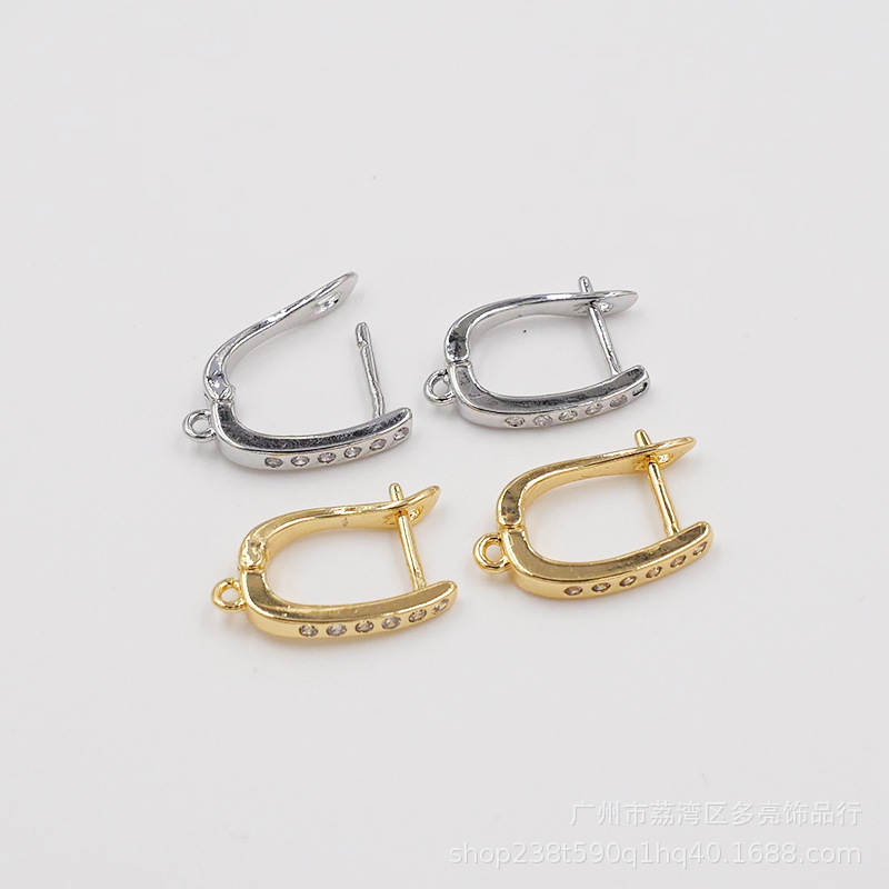 铜耳环耳扣电镀18K金色耳饰光面耳扣带吊圈女式配件扣饰品批发