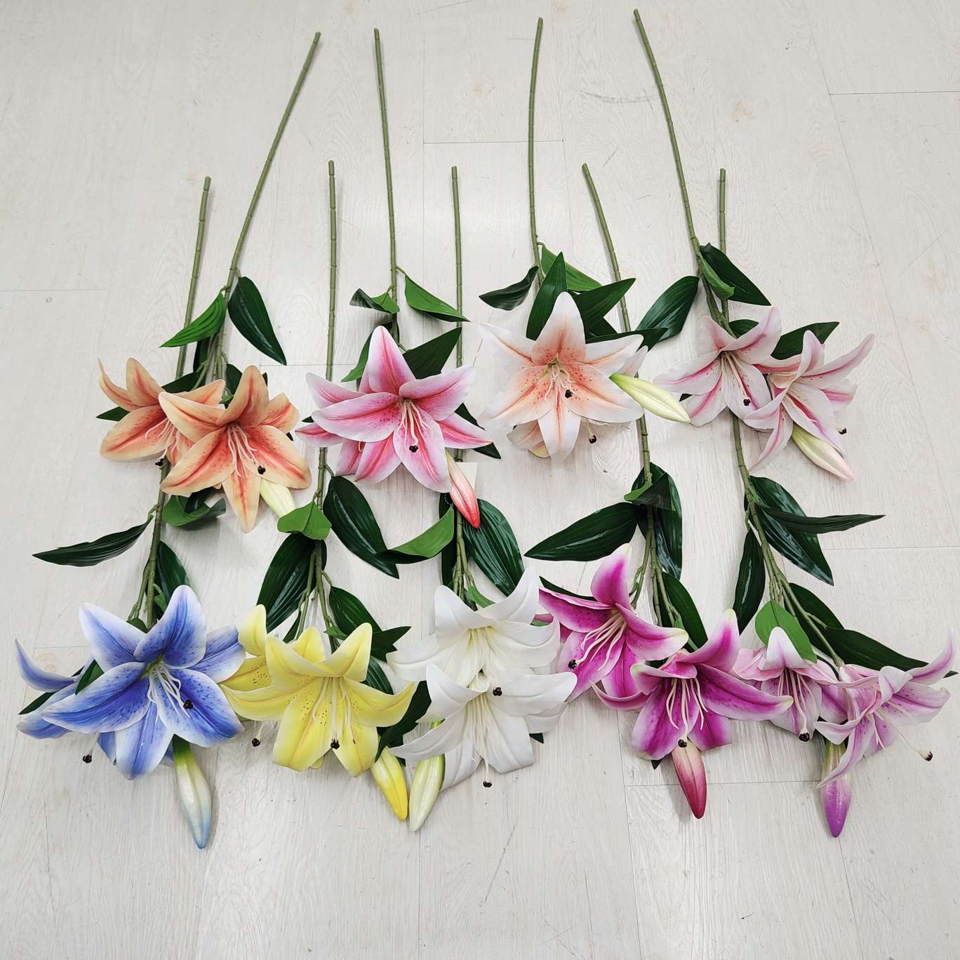 3D2花1蕾大百合办公文化仿真园艺花礼盒 仿真花毛线钩织簪花毛线花装饰品