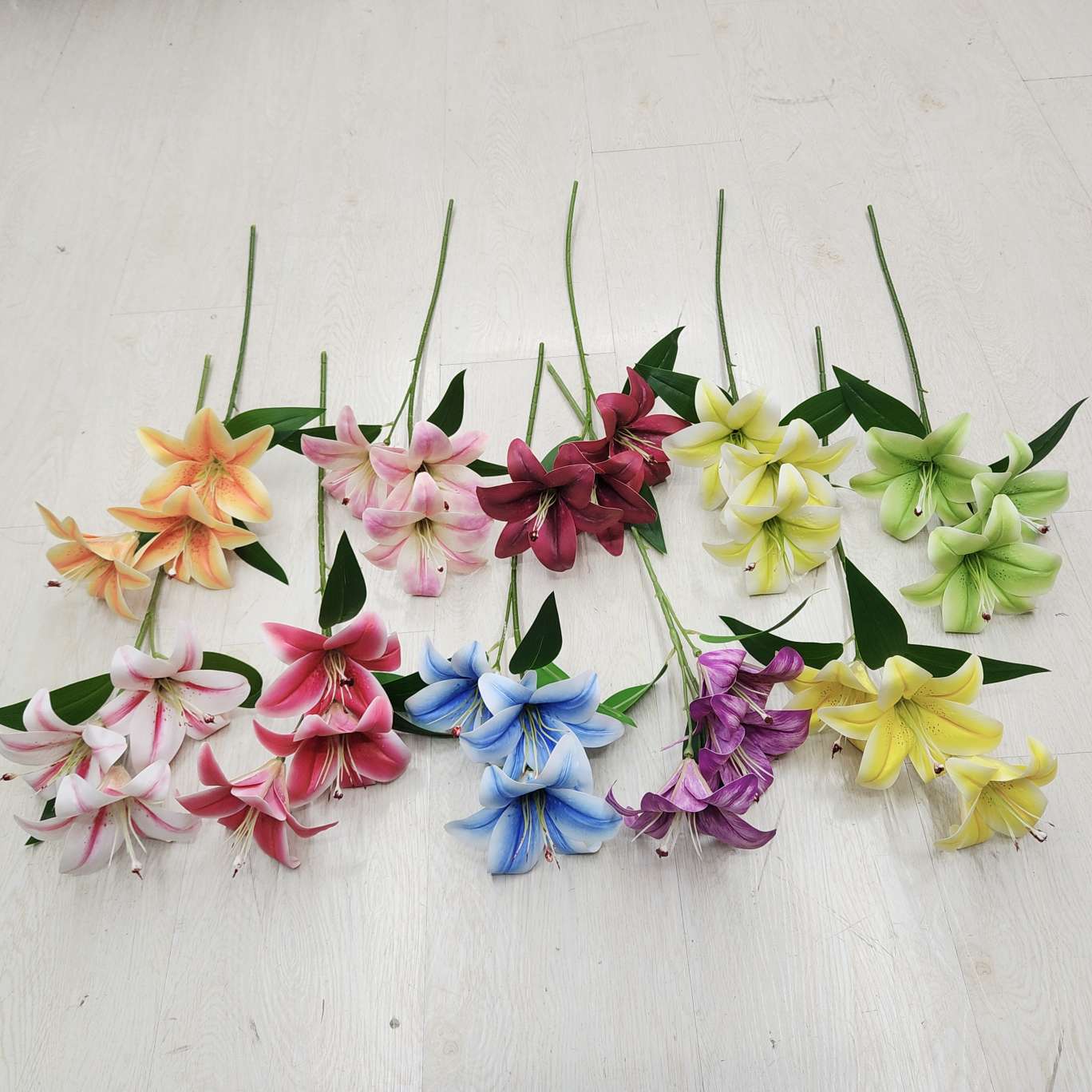 3头3D小百合办公文化仿真园艺花礼盒 毛线钩织簪花毛线花装饰品