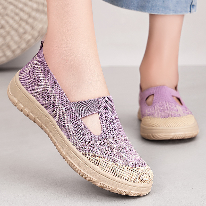 Women's shoes, versatile new casual shoes, breathable flying woven single shoes, soft-soled comfortable mom shoes, shallow opening mesh shoes details Picture