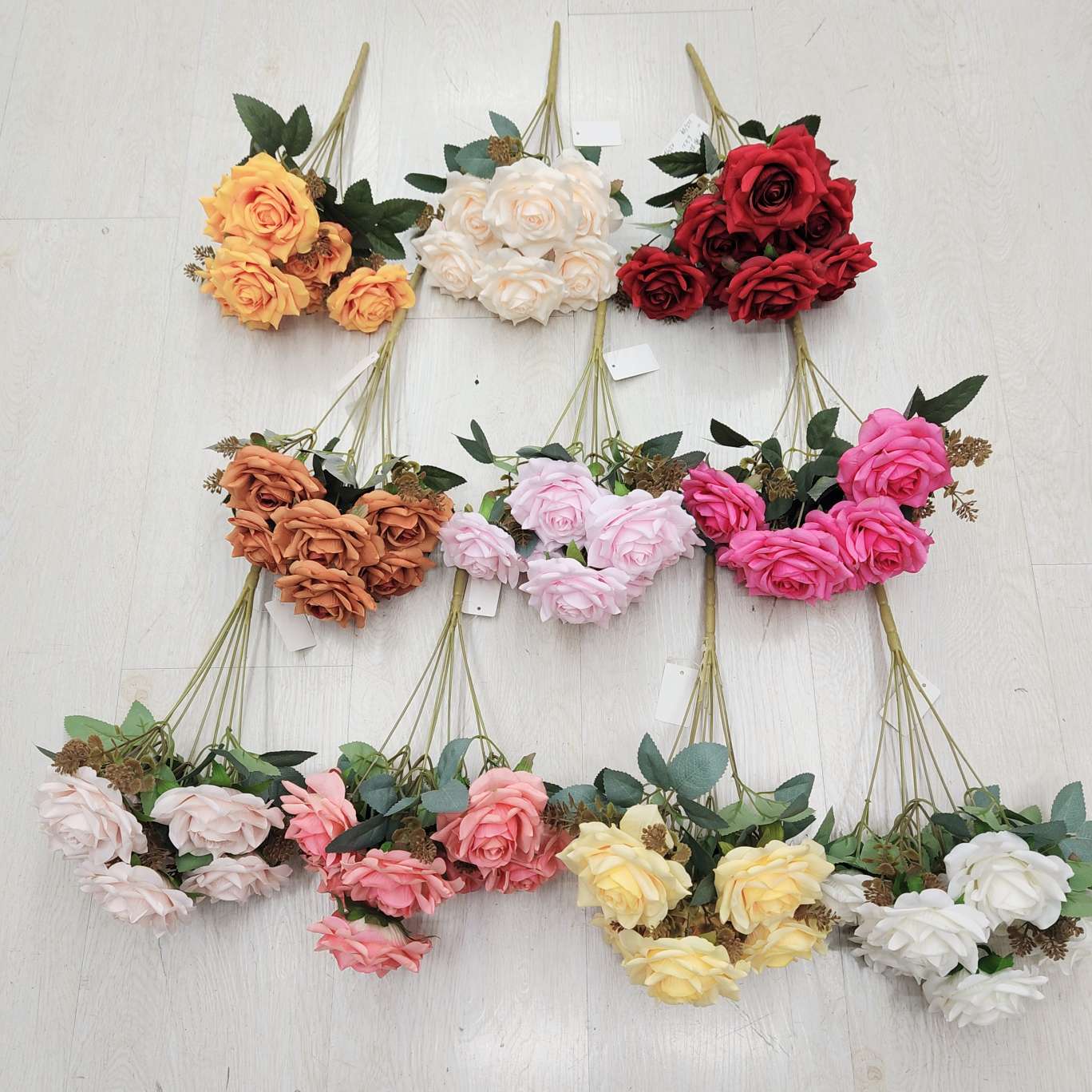 7头苞果角玫办公仿真园艺玫瑰花杆火把狂欢夜导具电镀钩织花束装饰品