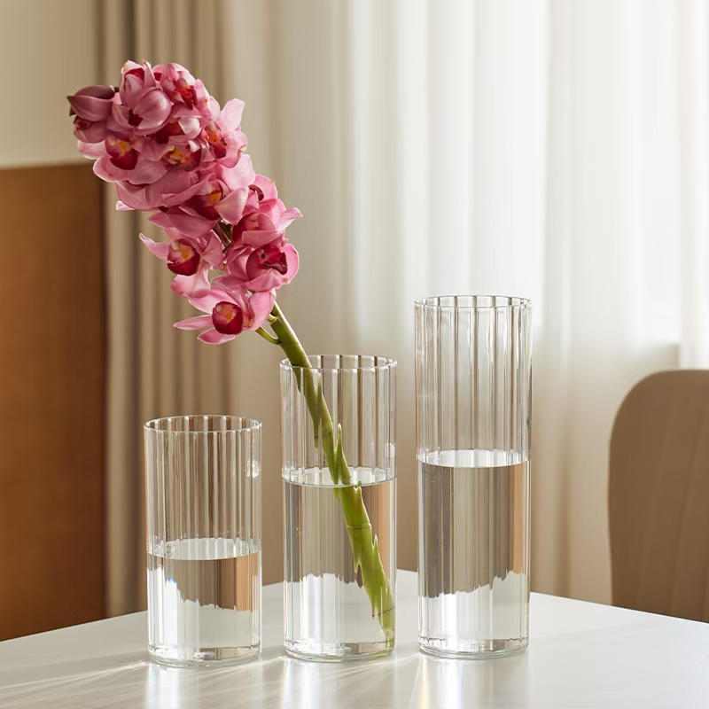 亚克力透明防摔竖纹花瓶摆件客厅插花简约郁金香水养花桶l花瓶详情图4