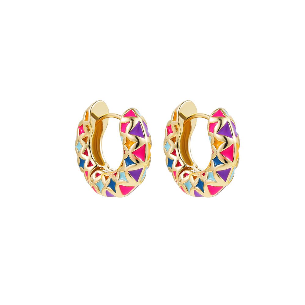 European and American colored oil drop enamel earrings, dopamine diamond-shaped checkered earrings, new Chinese style detail image 4