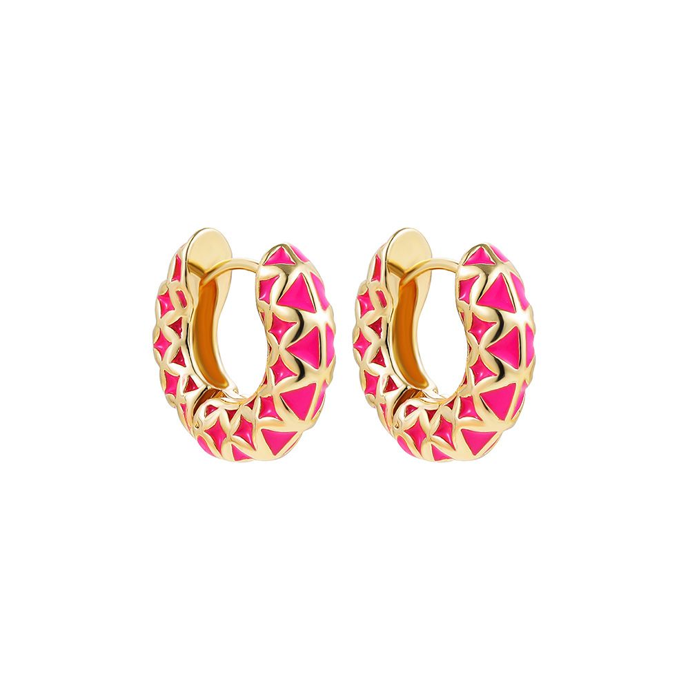 European and American colored oil drop enamel earrings, dopamine diamond-shaped checkered earrings, new Chinese style detail image 6