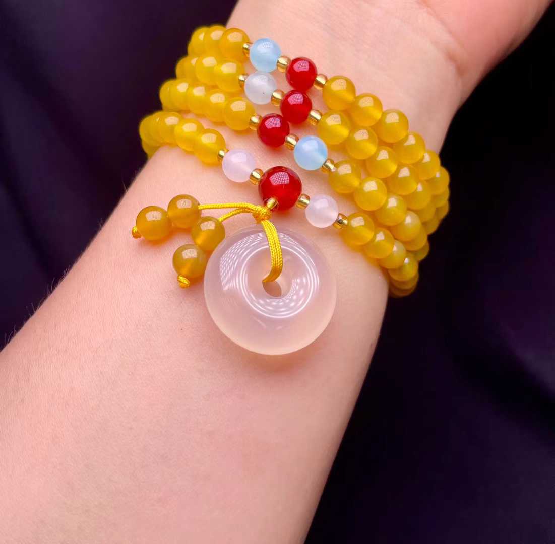 红玛瑙白玛瑙黄玛瑙绿玛瑙 6m玉髓吊坠四圈手链 手环时尚精品产品图
