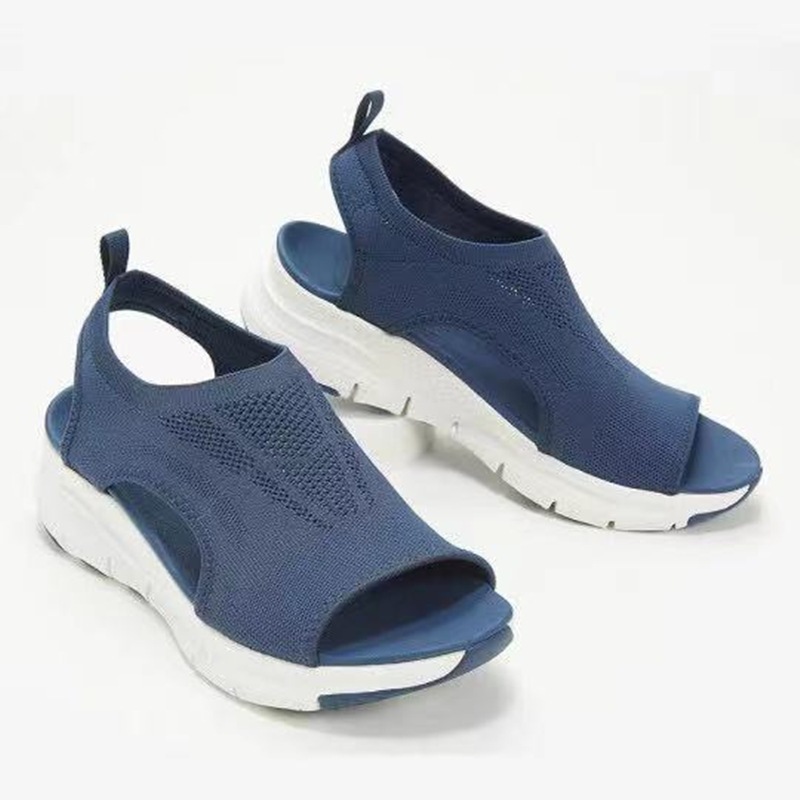 2021 New export large-sized fly-knit wedge heel casual sandals, European and American cross-border fish-mouth breathable summer sports sandals full figure