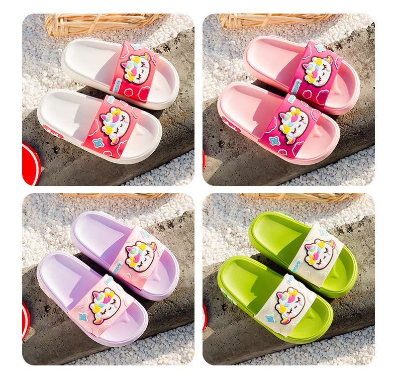 Unicorn children's shoes, baby shoes, children's cotton slippers, strawberry pattern, comfortable and anti-slip children's slippers, summer style, suitable for toddlers detail image 2
