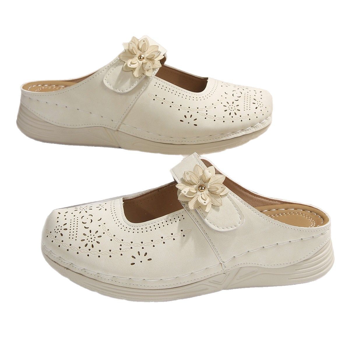 2025 New cross-border foreign trade thick-soled wedge heel mesh summer sandals, perforated, comfortable and breathable mules, Crocs Item Picture