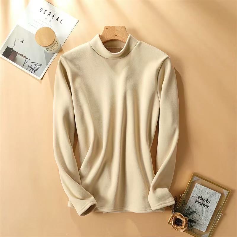 2025秋冬新款女中领德绒保暖T恤螺纹内搭打底衫百搭上衣新款