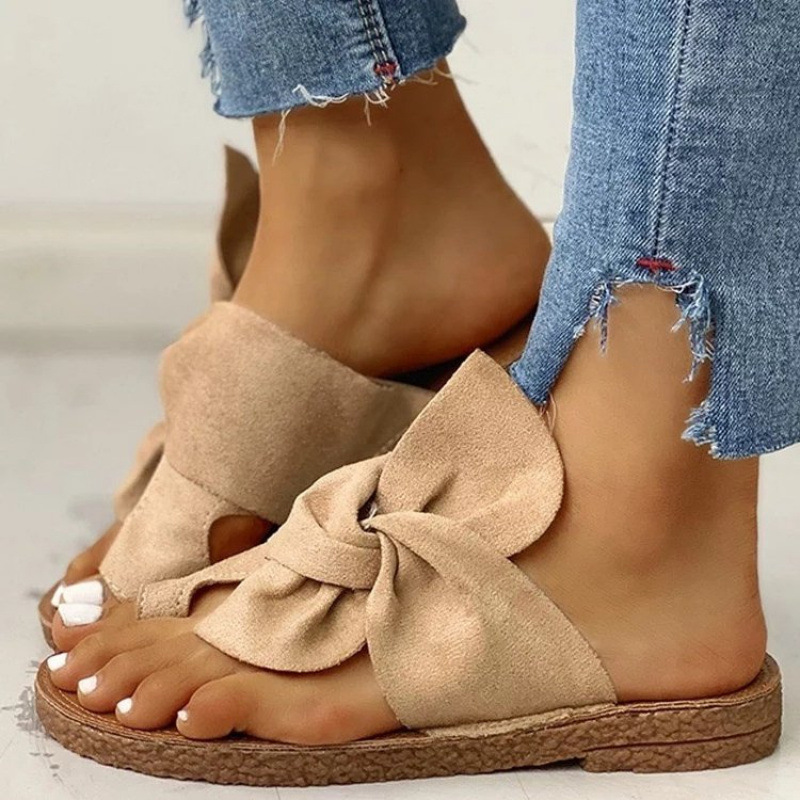 Export slippers wish2021 Summer New style outerwear sandals Flat bow cross-border large-sized women's shoes wholesale full figure