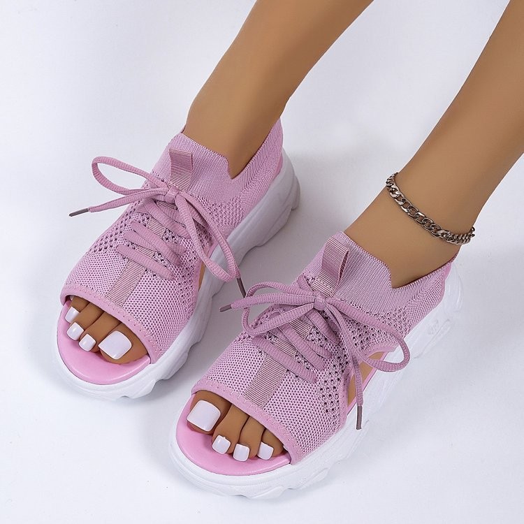 Wish Amazon's new 2021 European and American style thick-soled fly-knit casual women's sandals, size 43, cross-border large size Application Scenario