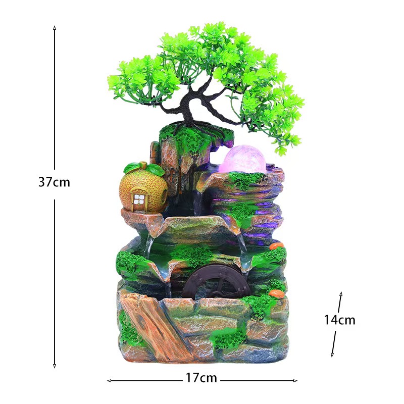 假山流水摆件风车水轮加湿器客厅办公室家居装饰摆件绿植雾化