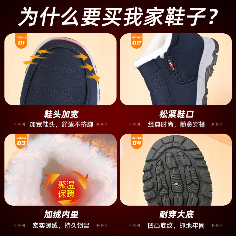 Winter cotton shoes with fleece and thickening, middle-aged and elderly boots, wholesale cotton boots for both men and women, a pair of winter shoes for the elderly Application Scenario