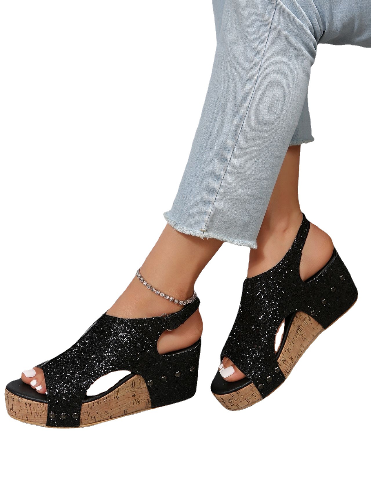 2023 New Spring/Summer large-sized wedge heel thick-soled fish-mouth sandals for women on ebay wish are in stock and available for direct delivery Item Picture