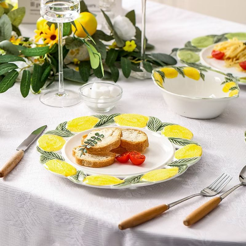 Lemon ceramic Western-style dinner plates, daily necessities tableware plates, kitchenware heat-resistant plates, home dining table decoration details Picture