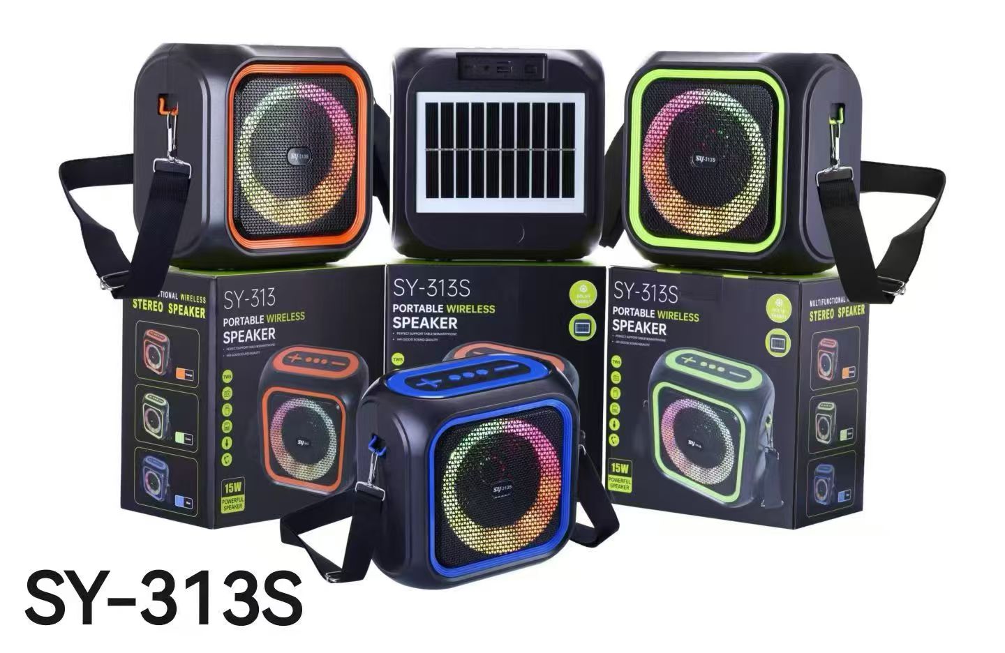 跨境SY-313S蓝牙音响手提RGB灯圈户外15W重低音炮家用TWS插卡音箱