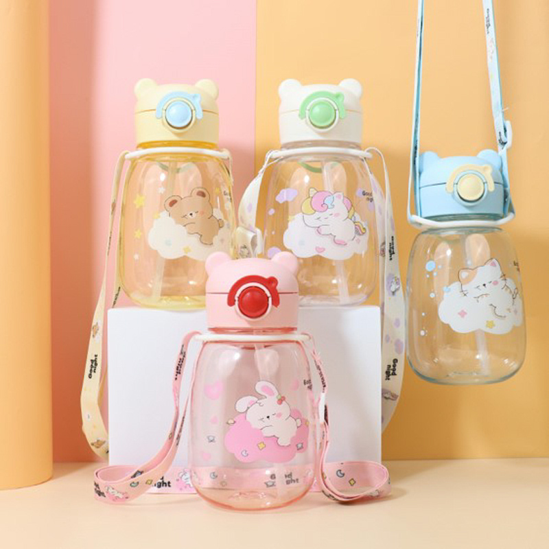 软萌卡通吸管水杯 带背带便携大容量 多色少女心高颜值学生随手杯详情2