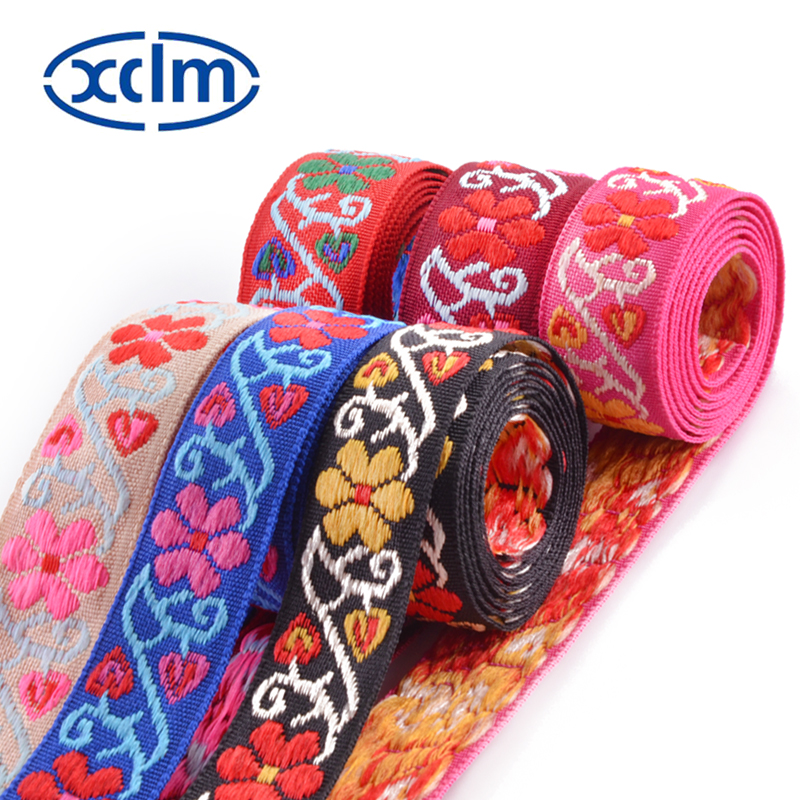 Multi-sized ethnic small flower country-style webbing decorative accessories, polyester clothing and luggage materials, colored jacquard ribbons, edge banding fabric strips details Picture