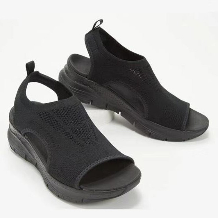 2022 New export large-sized fly-knit wedge heel casual sandals, European and American cross-border fish-mouth breathable summer sports sandals Application Scenario