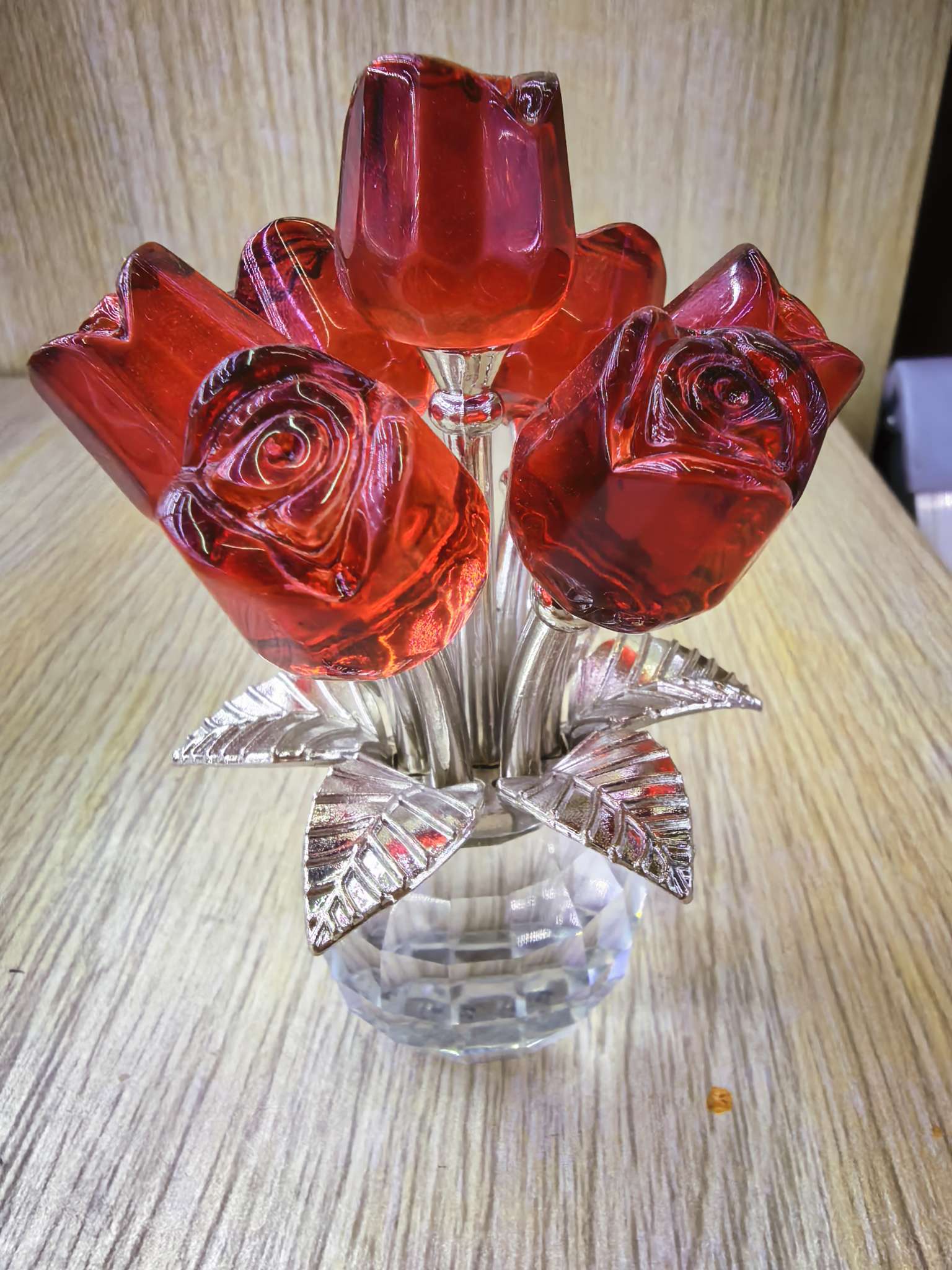 玻璃水晶玫瑰花摆件办公室玄关柜家居装饰礼品7887—12—2水晶