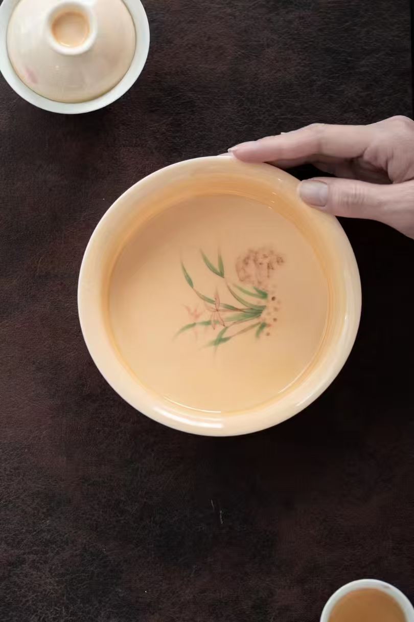 白瓷手绘姜黄兰花系列9头套组配礼盒商务礼品茶具套装详情1