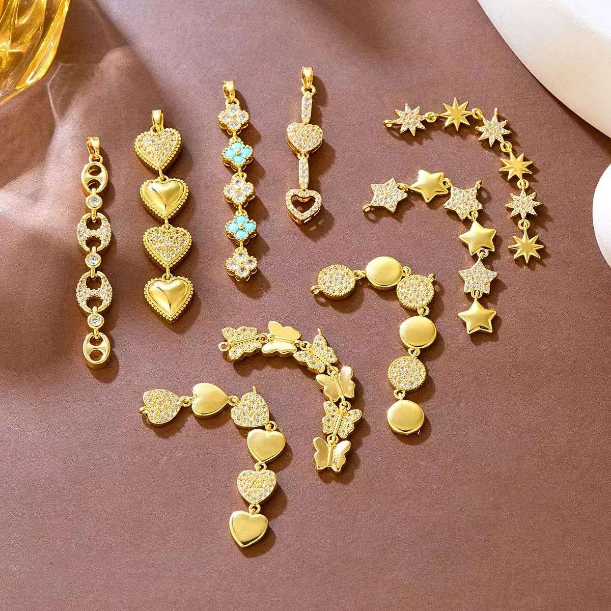 Gold and silver retro and elegant zircon inlaid hollowed-out clothing buckle beaded bracelet diy accessory detail image 2