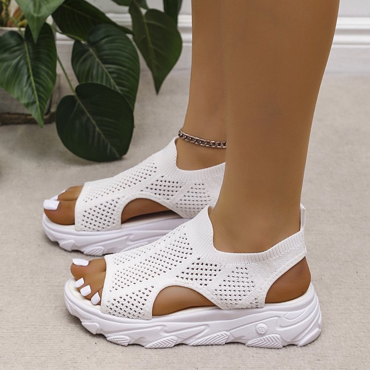 Wish Amazon's new 2021 European and American style thick-soled fly-knit casual women's sandals, size 43, cross-border large size Specification drawing