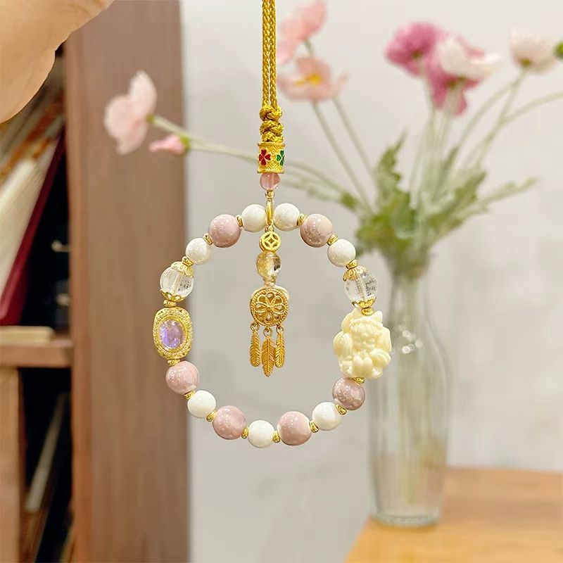 Wholesale of powder porcelain and ash porcelain nine-tailed fox car rearview mirror pendants from the manufacturer Specification image