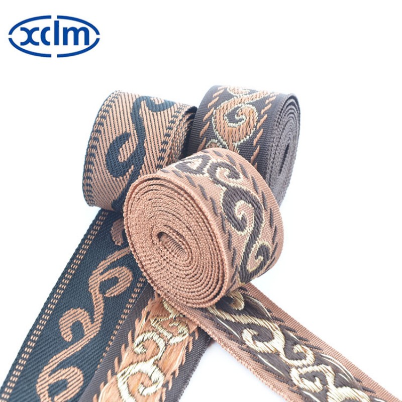 2.5cm geometric fashion ethnic style webbing clothing accessories, polyester decorative materials, colored jacquard ribbons, edge banding fabric strips details Picture