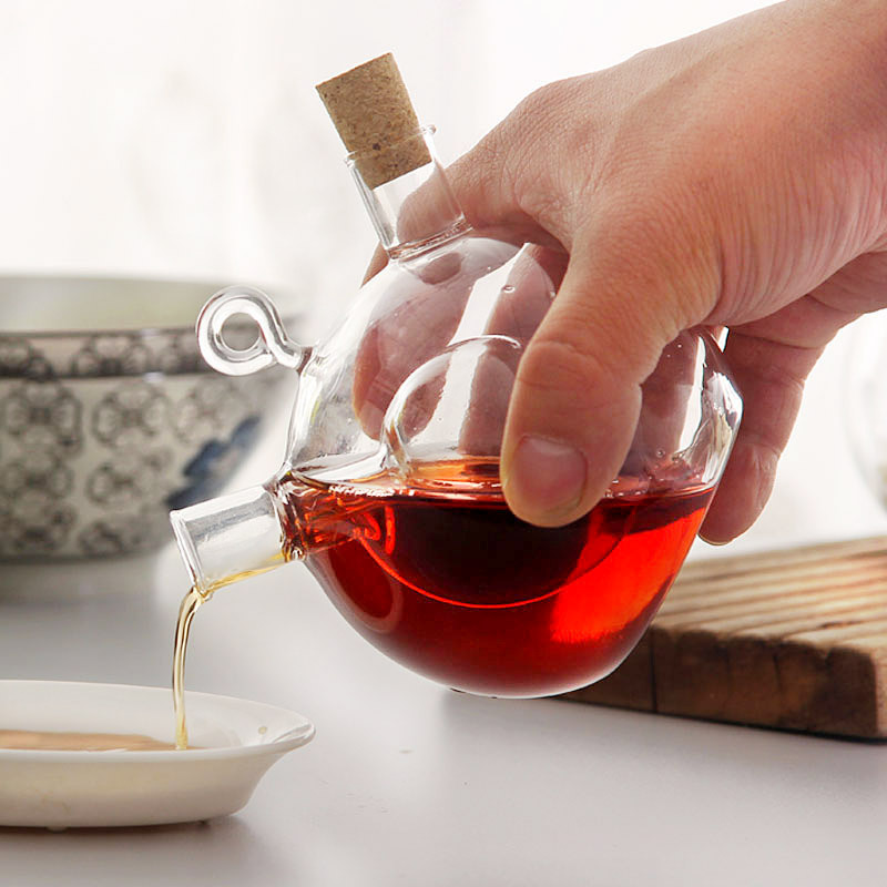 高硼硅玻璃油醋壶瓶酱油壶密封调味料壶异形油壶辣椒油酱油醋白底实物图