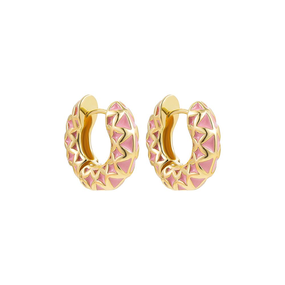 European and American colored oil drop enamel earrings, dopamine diamond-shaped checkered earrings, new Chinese style detail image 5