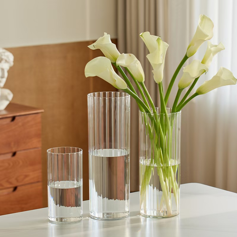 亚克力透明防摔竖纹花瓶摆件客厅插花简约郁金香水养花桶l花瓶