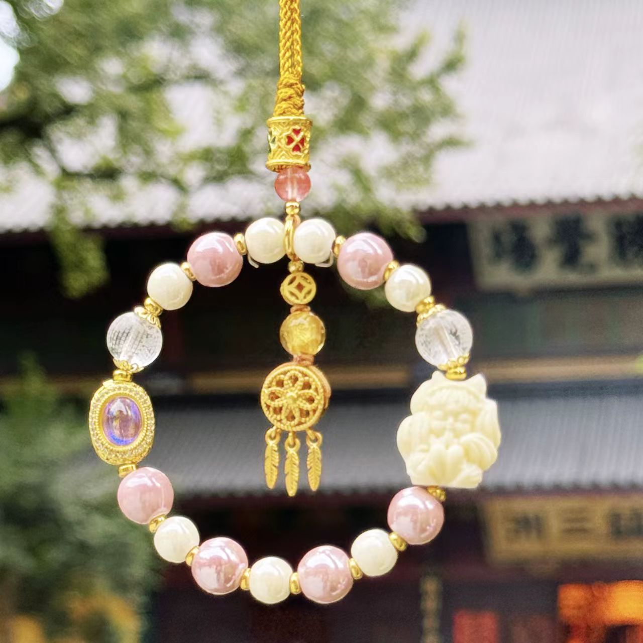 Wholesale of powder porcelain and ash porcelain nine-tailed fox car rearview mirror pendants from the manufacturer Item Picture