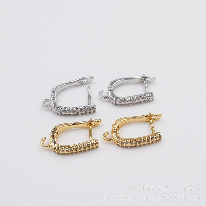 铜耳环电镀18K金色耳饰光面耳扣带吊圈女式配件扣饰品