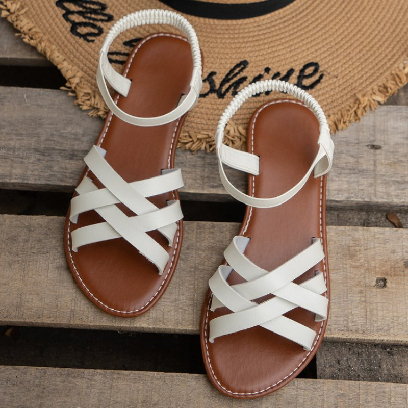 Cross-border plus-size 2025 summer new shoes: fashionable flat shoes, European and American sandals, Roman shoes, beach shoes, women's shoes Application Scenario