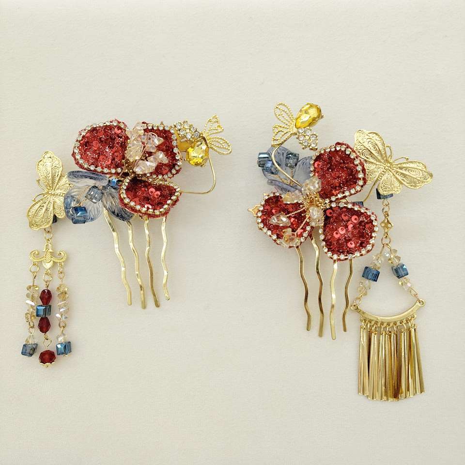 Vermilion flash hairpin, sweet girl 's Chinese style DNA has been activated ✨ vermilion series Chinese style hair accessory set of eight pieces Specification image